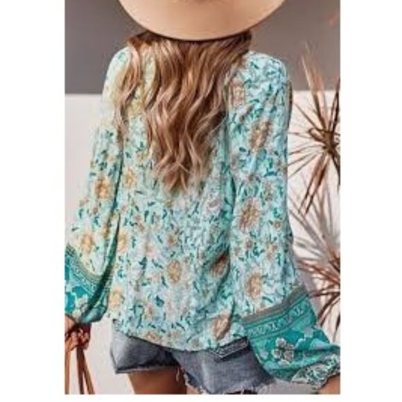 Gaevet Women's Blouse Boho Print Viscose Peasant Med New with Tags - Picture 3 of 8